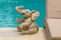 Elefante Sentado Hindu Resina De Jardín Apto Exterior Deco Blanco