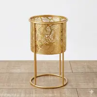 Macetero De Metal Oriente Importado Decoración Pushkar Dorado Hojas