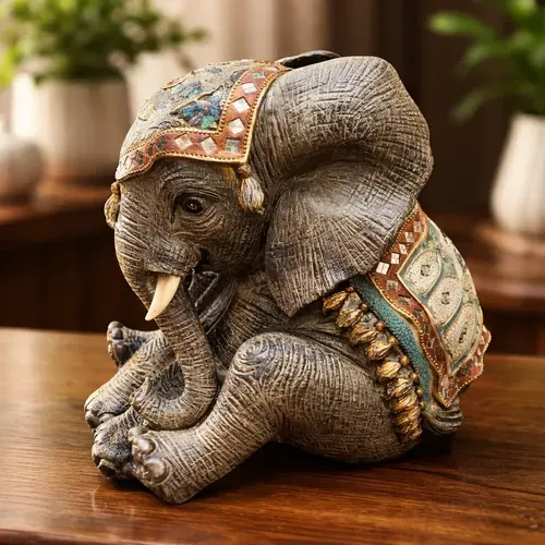 Elefante Abundancia Artesanal Grande 55 Cm Importado Resina Gris Oscuro