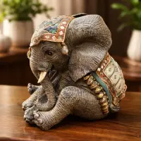Elefante Abundancia Artesanal Grande 55 Cm Importado Resina Gris Oscuro