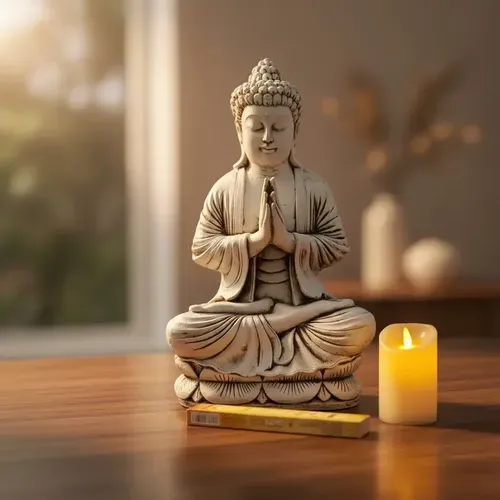 Buda Rezando Apto Exterior 55 Cm Estatua Hindu Ideal Jardin  Blanco