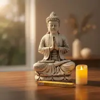 Buda Rezando Apto Exterior 55 Cm Estatua Hindu Ideal Jardin  Blanco