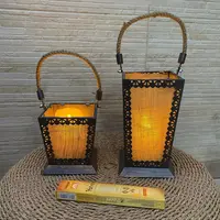 Juego X 2 Fanales Metal Vidrio Tela Porta Vela Colgante Pie Oxido