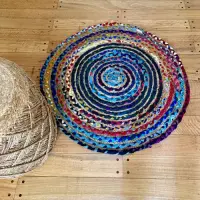 Alfombra Circular Tejida De Yute Importada India Artesanal 60 Cm 60 M Multicolor