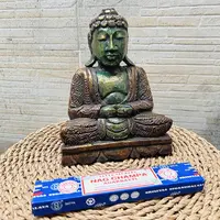 Buda En Madera Teca  Mudra Vitarka  Traido De Indonesia 25cm Verde Oscuro