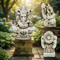 Estatua Diosa Ganesha De Jardin De 50cm Resina Apto Exterior Blanco