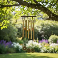 Llamadores D Ángeles Tubos Dorados Y Madera Decoración Marrón Claro