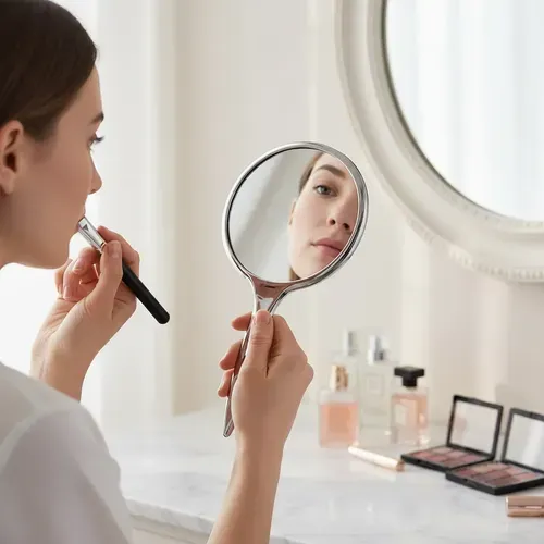 Espejo De Mano De Maquillaje Mándala Diseño Pushkar Plateado