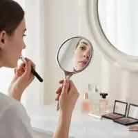 Espejo De Mano De Maquillaje Mándala Diseño Pushkar Plateado