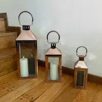 Juego X 3 Faroles Fanal Plateado Porta Vela Metal Importados