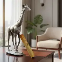 Estatuilla Jirafa Aluminio Import Oriente Deco Adorno 40 Cm Plateado