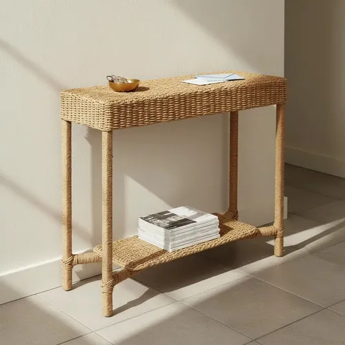 Mesa Recibidor Artesanal Kraft Doble Bandeja Pushkar Tienda Marrón Claro