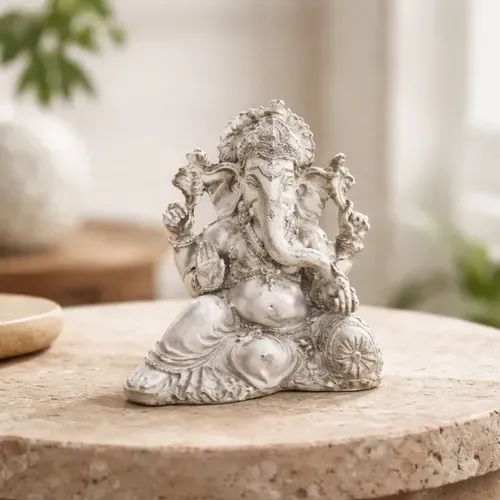 Estatuilla Resina Ganesha Traída D India Apto Exterior Blanco
