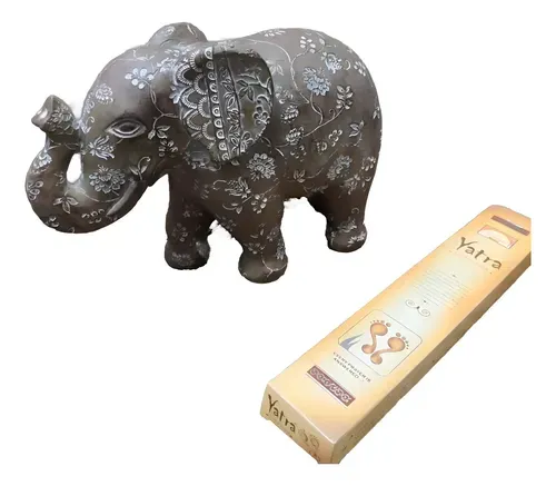 Elefante En Resina Importado Oriente Pintado Con Impresiones Marrón Claro