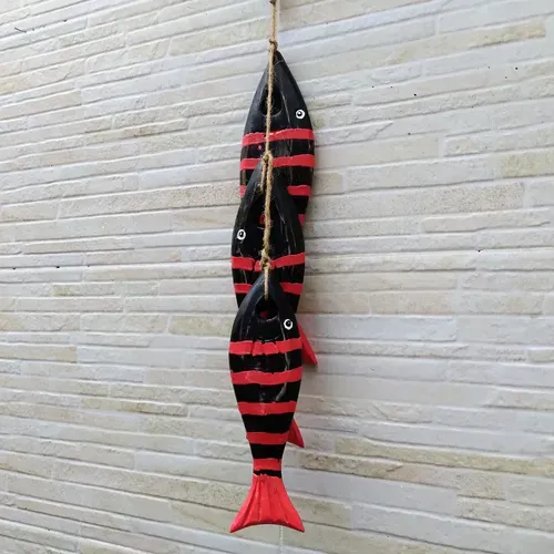 Movil Decorativo Tira Pez Artesanl Colgante Madera Indonesia