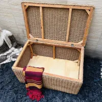 Puf Baul Asiento Pie De Cama Organizador D Fibras Naturales Marrón Baul 120 Cm