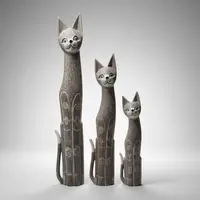 Familia De 3 Gatos De 1 M Madera Teka Importado D Indonesia Modelo 1