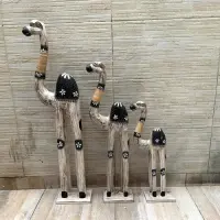 Juego 3 Estatuillas Camellos Artesanales Importado Madera Marrón Claro