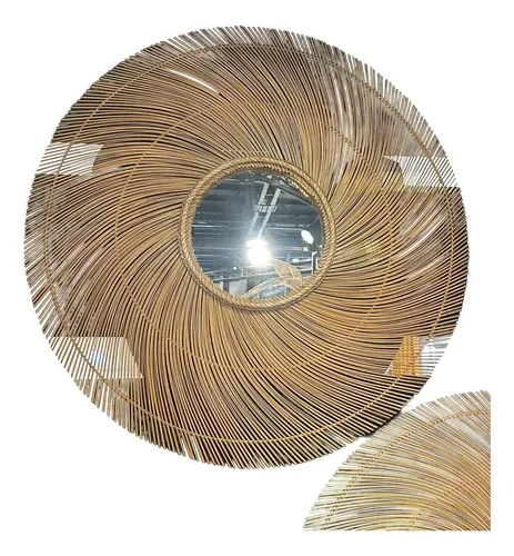 Espejo Artesanal En Ratán Natural Deco Importado Indonesia Marrón Claro