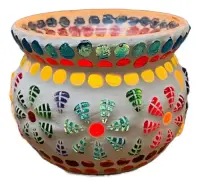 Portavela Venecitas Fanal India 11x10 Cm Vidrio Artesanal Blanco