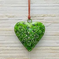 Movil Hindu Colgante Corazón Metal Importado Pintado A Mano Verde