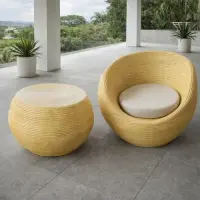 Juego Importado Símil Ratán Apto Exterior 1 Sillon +1 Mesa Marrón Claro