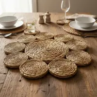 Individual D Indonesia Fibra Natural Plato Sitio Apoyafuente Marrón Claro Liso
