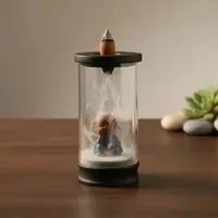 Cascada Humo 13cm Cristal Niño Buda Importado + 10 Conitos Marrón Lisa