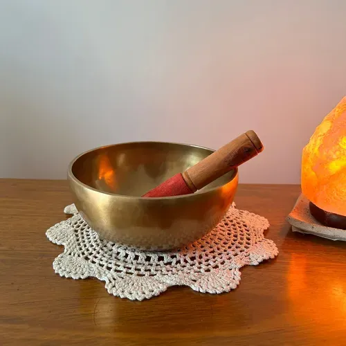 Cuenco Tibetano Artesanal Metal Importado Oriental Himalaya Dorado