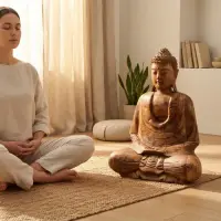 Escultura Estatua Buda 50cm Meditando Madera Albasia Indones Marrón