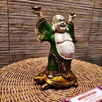 Buda Sobre Tortuga Importado Indonesia Estatua Resina 20 Cm