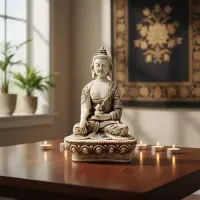 Buda 27 Cm En Resina De India Estatuilla Importada Artesanal Blanco