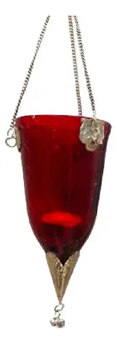 Porta Vela Hindú En Vidrio Y Metal Artesanal Importado India Rojo
