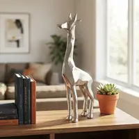 Estatuilla Jirafa Aluminio Import Oriente Deco Adorno 38 Cm Plateado