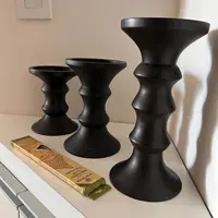 Set 3 Candelabros Madera Teka De India Portavela Artesanal