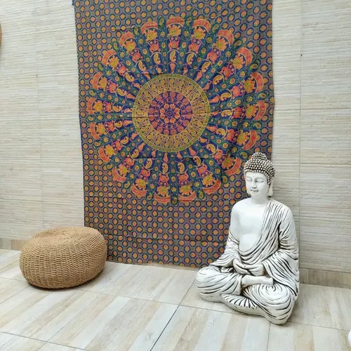 Manta Hindu Cubre Cama 1 Pl Mandala Algodón India Lona Tapiz