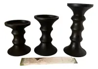 Set 3 Candelabros Madera Teka De India Portavela Artesanal