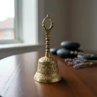 Campana Tibetana Metal Importada Himalaya Palo 14cm Cencerro Plateado