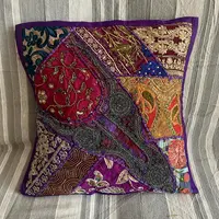 Fundas De Almohadón Bordadas Patchwork 40cm Importadas India Violeta