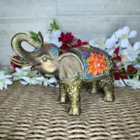 Elefante Abundancia Estatuilla Artesanal Importada Pushkar Dorado Oscuro