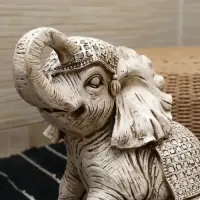Elefante Sentado Hindu Resina De Jardín Apto Exterior 43 Cm Blanco