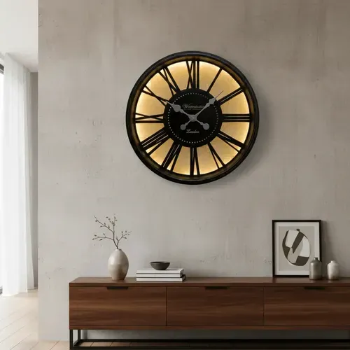 Reloj Importado Gigante De Pared Con Luz Deco Madera Negro