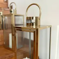 Set X 3 Fanales Acero 50 Cm Importados Faroles Decorativos  Dorado