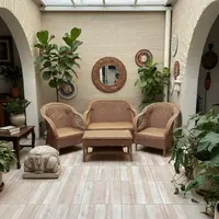 Juego Artesanal Sillones D Fibra Natural X4 Unidades Galería Marrón