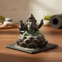 Cascada Humo Ganesha Loto 11 Cm Importado  Conos De Regalo Gris Oscuro Liso