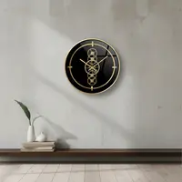 Reloj Importado De Pared Deco Madera Y Metal Dorado Oscuro Negro