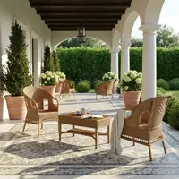 Juego Artesanal Sillones+mesa De Fibra Natural Apto Galeria Marrón