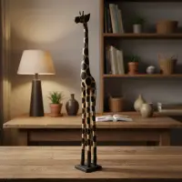Jirafa De Madera Teka En 1 Pieza Pintada Artesanal Importada
