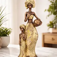 Imagen Africana Con Hijo Estatuilla Importada Oriente Dorado Oscuro