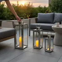 Set X 3 Fanales Acero 50 Cm Importados Faroles Decorativos  Plateado
